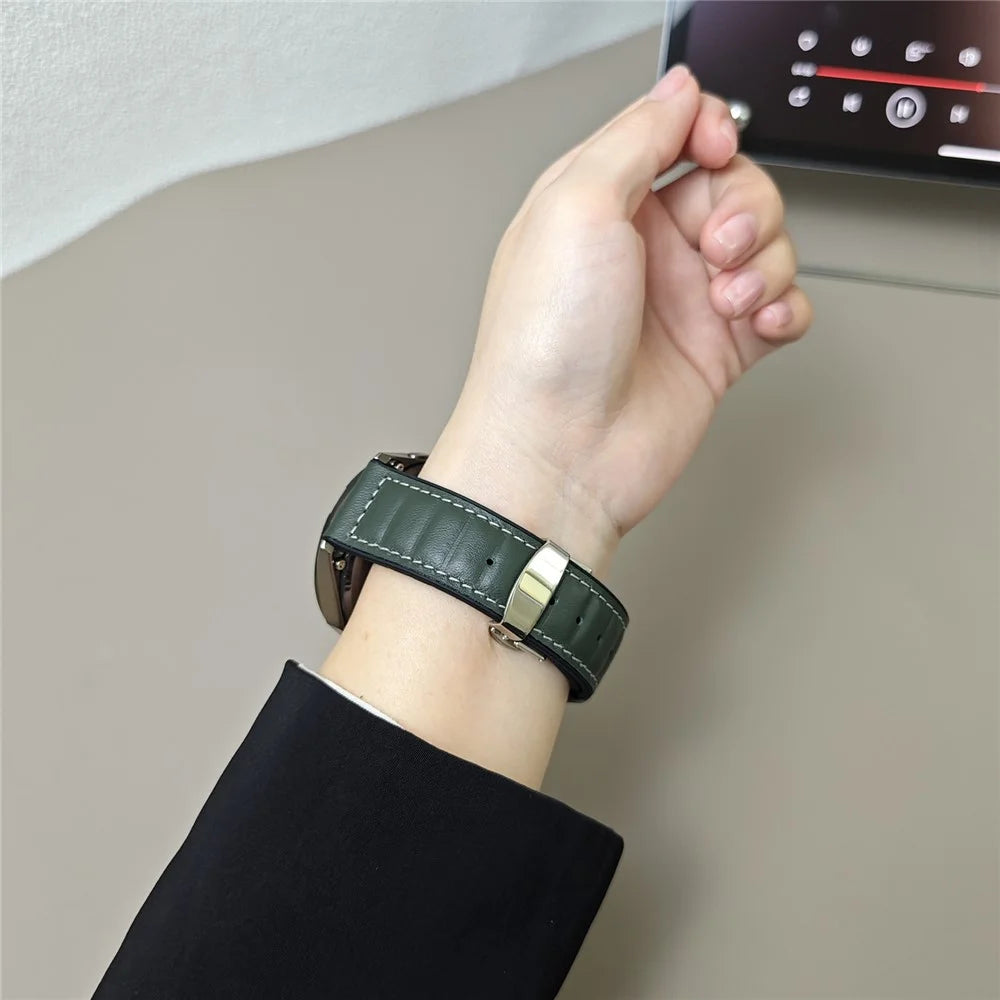 For Huawei Watch GT 5 Pro 42mm / GT 5 41mm Universal 18mm Genuine Cowhide Leather Watch Strap - Green - 5