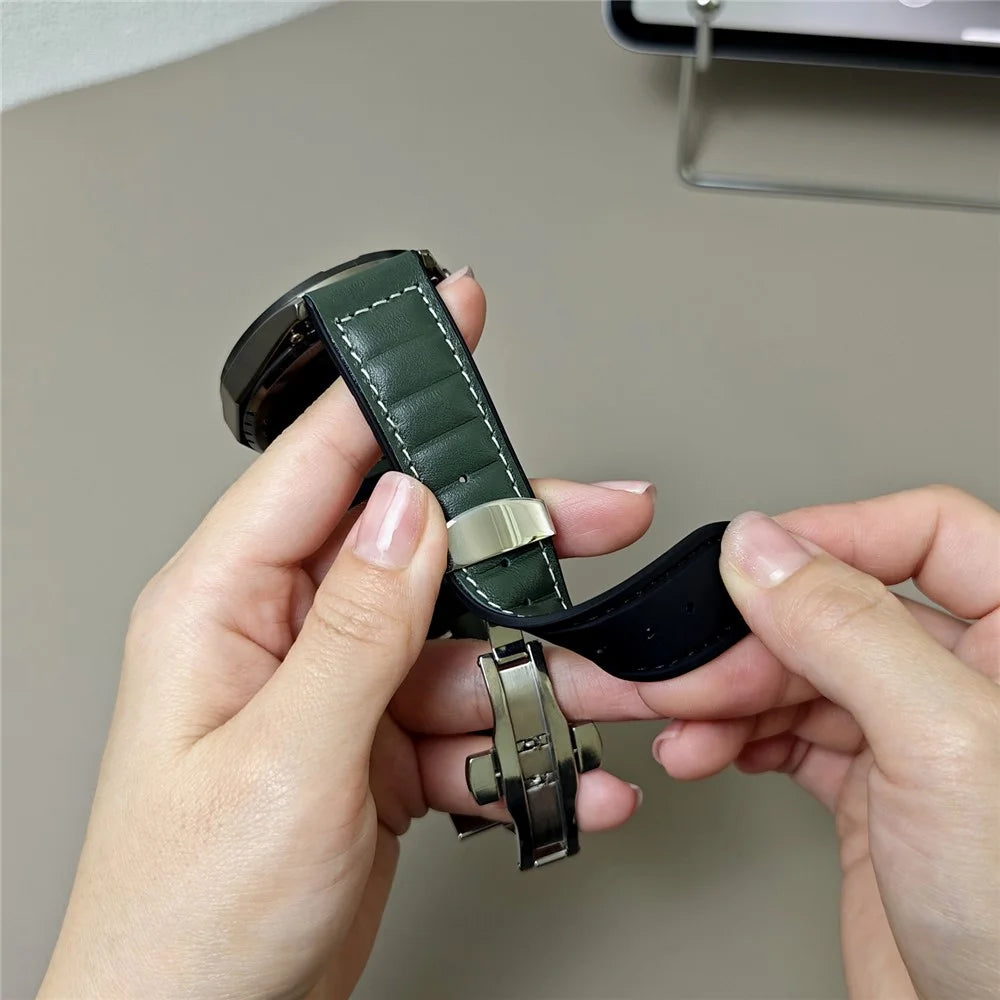 For Huawei Watch GT 5 Pro 42mm / GT 5 41mm Universal 18mm Genuine Cowhide Leather Watch Strap - Green - 7
