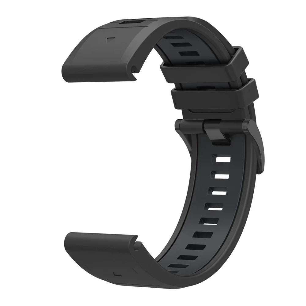 For Garmin Fenix 8 47mm  /  Fenix E 47mm  /  Fenix 7 Quick Release Watch Band Dual Color 22mm Silicone Wrist Strap - Black  /  Black - 3