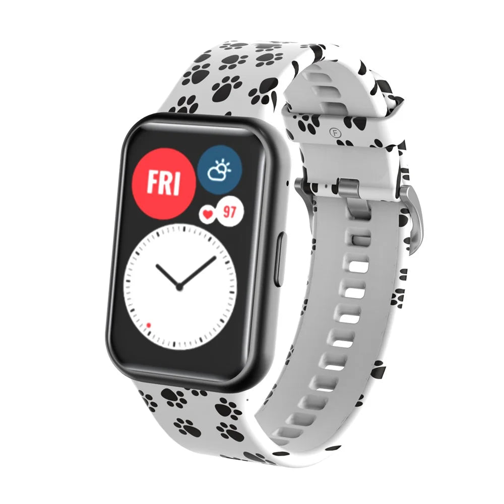 Pattern Printing Silicone Watch Band Strap Replacement for Huawei Watch Fit - Dog's Paw - 3