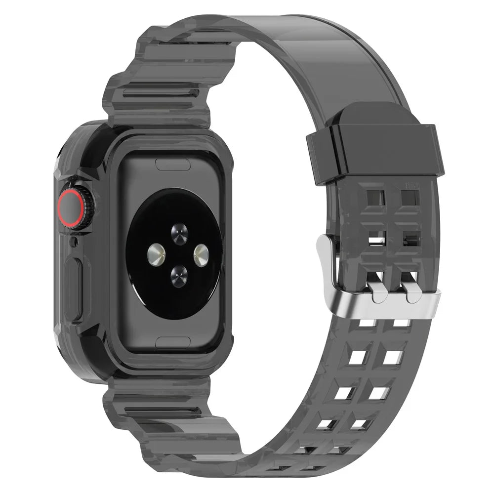 For Apple Watch Series 10 42mm Integrated Watch Band with Case Cover, Adjustable Watch Strap - Transparent Black - 1