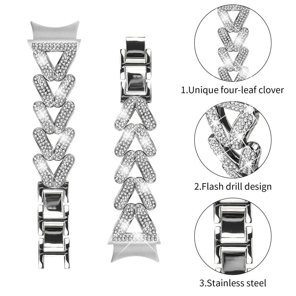 Zinc Alloy Watch Band Rhinestone Decor with Connector for Samsung Galaxy Watch4  /  Watch5 40mm  /  44mm  / 45mm Twisted Watch Strap - Silver - 3