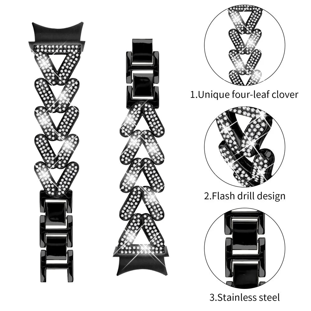 Zinc Alloy Watch Band Rhinestone Decor with Connector for Samsung Galaxy Watch6 Classic 47mm  /  43mm  /  Watch6 44mm  /  40mm - Black - 3