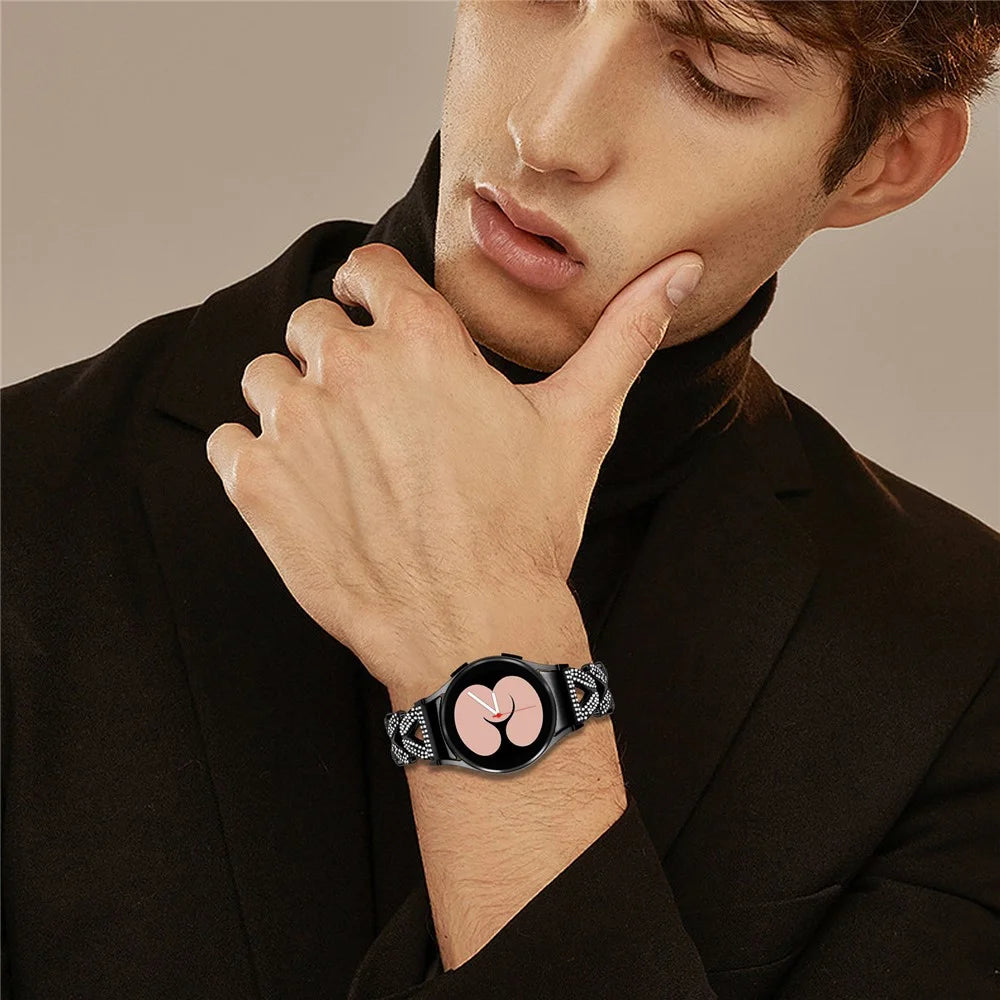 Zinc Alloy Watch Band Rhinestone Decor with Connector for Samsung Galaxy Watch6 Classic 47mm  /  43mm  /  Watch6 44mm  /  40mm - Black - 5