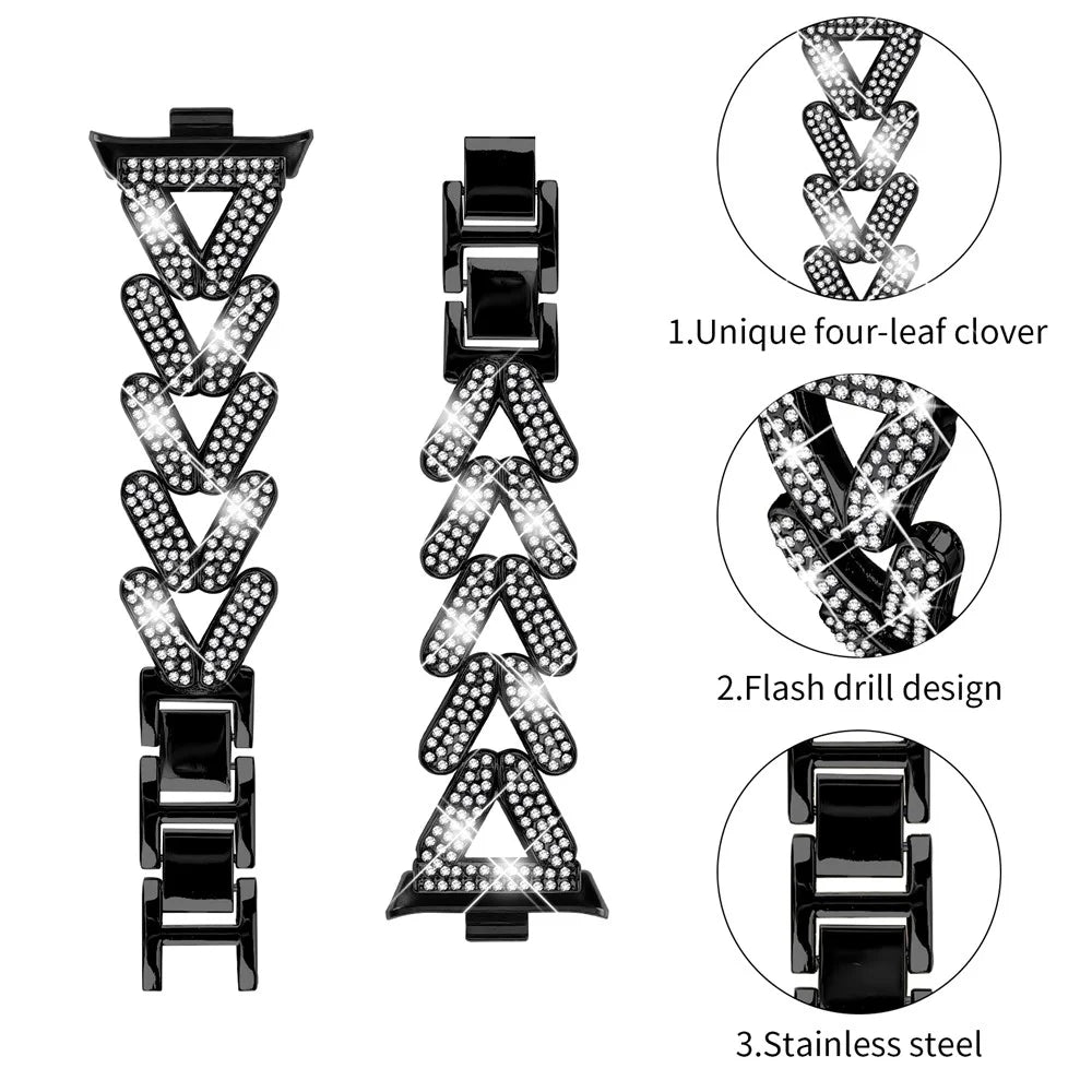 Zinc Alloy Twisted Watch Band Rhinestone Decor for Xiaomi Smart Band 10 Pro / 9 Pro / 8 Pro / Redmi Watch 6 / 5 / 4 Watch Strap - Black - 3