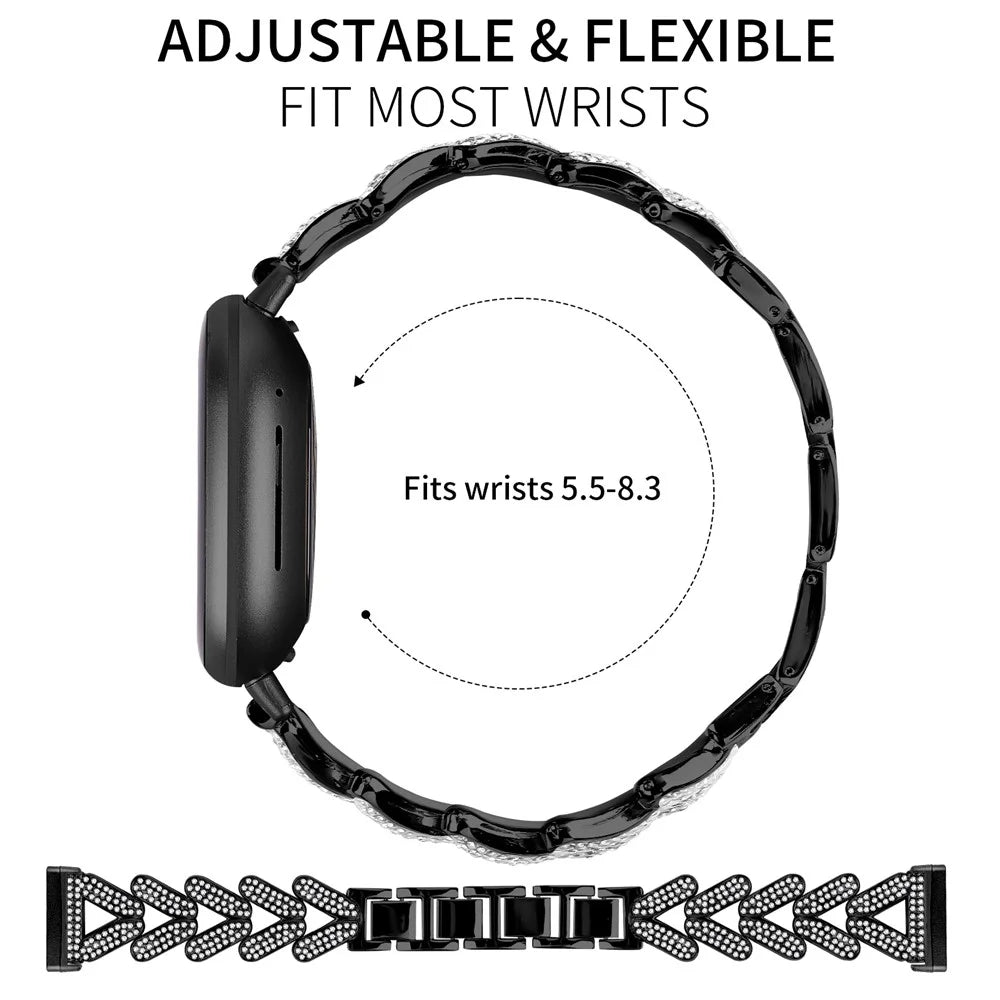 Zinc Alloy Twisted Watch Band Rhinestone Decor for Fitbit Versa 4  /  Fitbit Sense 2 Watch Strap - Black - 7