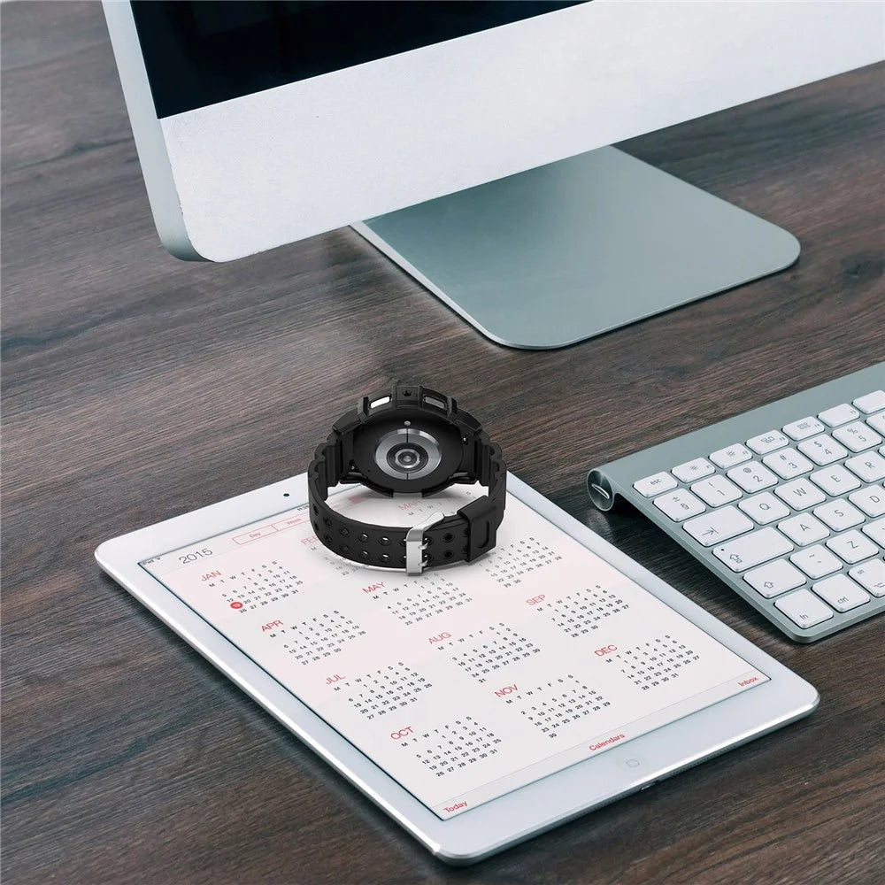 For Samsung Galaxy Watch7 44mm Watch Band Silicone Strap Replacement with Watch Case - Black - 7