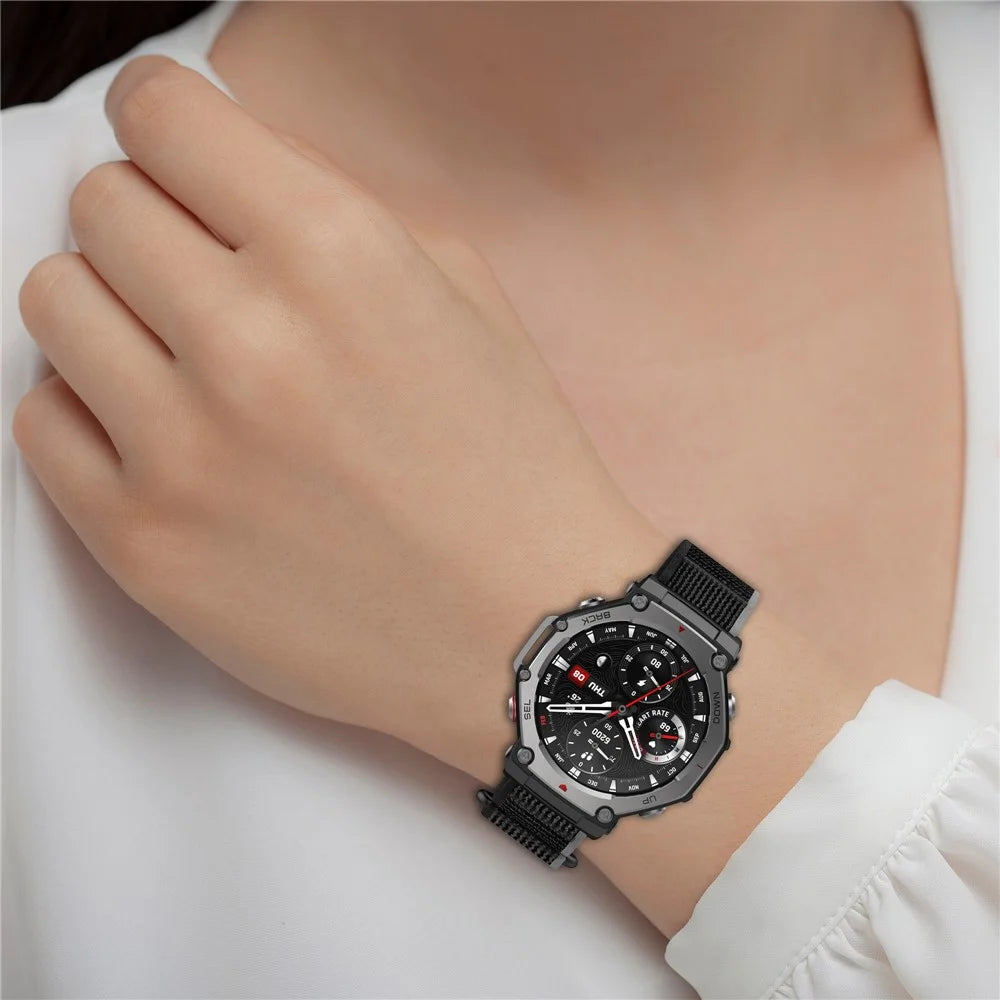 For Huami Amazfit T-Rex 3 Wtch Band Nylon Braided Replacement Watch Strap - Black+Grey - 5