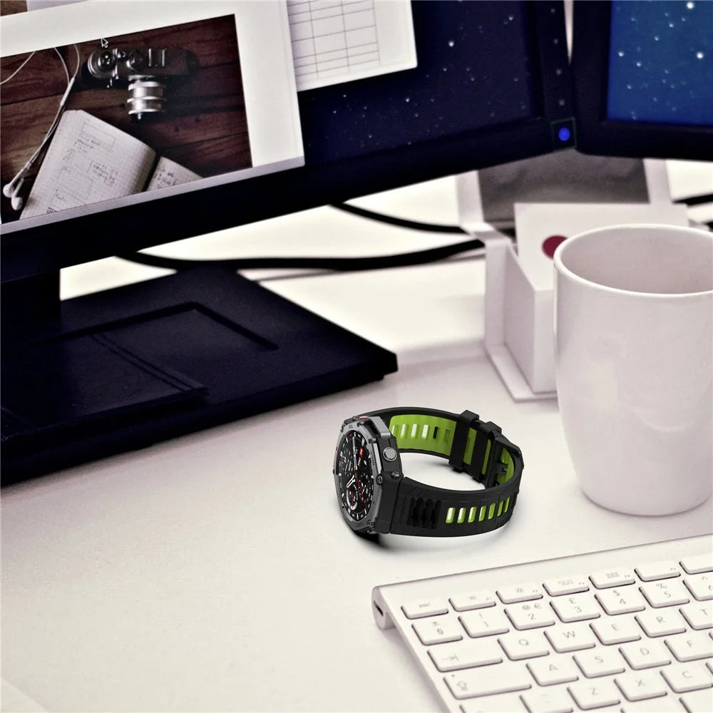 For Huami Amazfit T-Rex 3 Watch Band Dual Color Silicone Breathable Sport Strap - Black+Green - 7