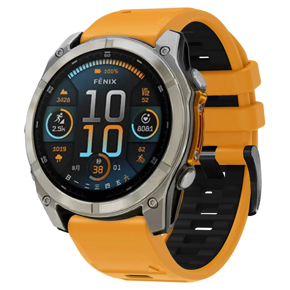 22mm Watch Strap for Garmin Fenix 8 47mm  /  Fenix E 47mm  /  Quatix 7 Pro Universal Silicone Band - Orange+Black - 2