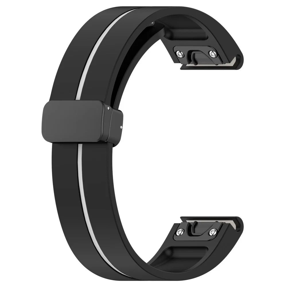 22mm Watch Strap For Garmin Fenix 8 47mm  /  Fenix 7  /  6 Silicone Watchband with Magnetic Black Buckle - Black  /  White - 3