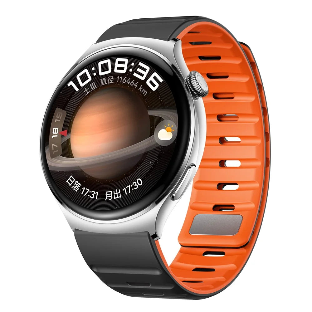 22mm Magnetic Strap for Huawei Watch GT 5 Pro 46mm / GT 5 46mm / GT 4 46mm Silicone Watch Band - Black+Orange - 3