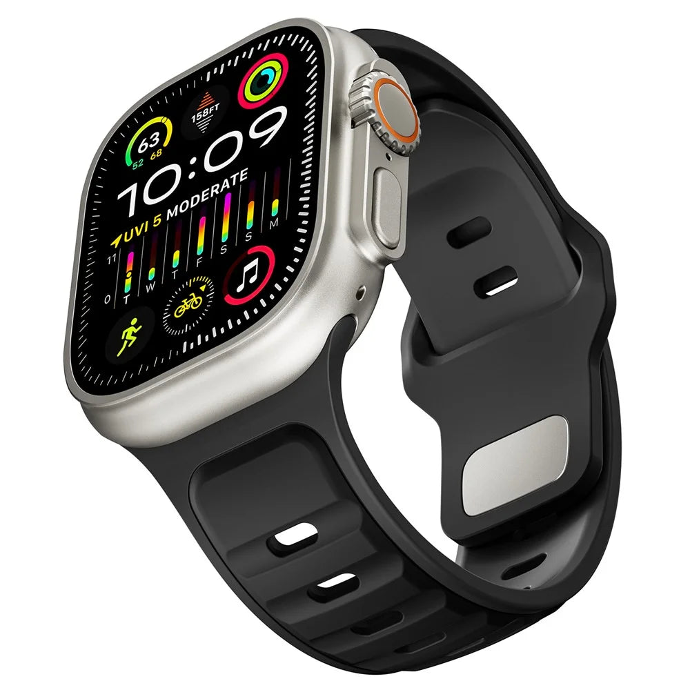 Dual Color Silicone Strap for Apple Watch Ultra 3 2 1 49mm / Series 11 10 46mm / 9 8 7 45mm / SE3 SE2 SE 6 5 4 44mm / 3 2 1 42mm - Black - 3