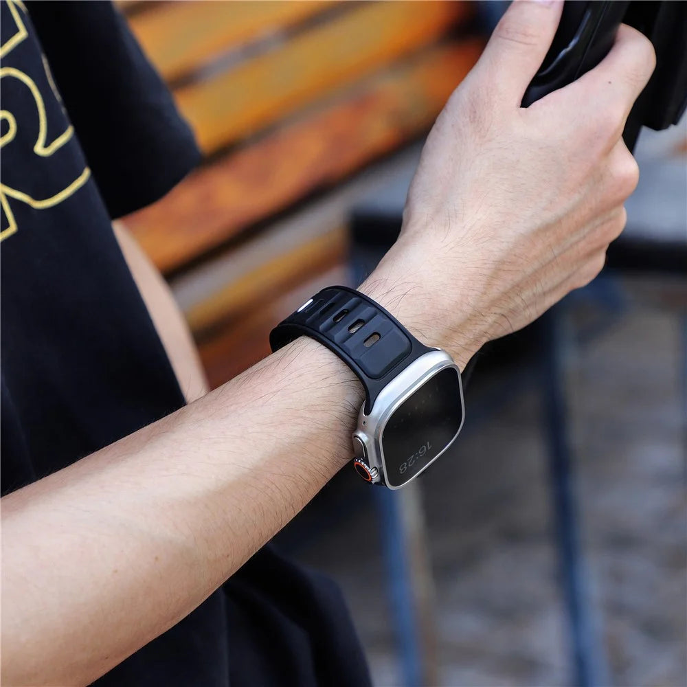 Dual Color Silicone Strap for Apple Watch Ultra 3 2 1 49mm / Series 11 10 46mm / 9 8 7 45mm / SE3 SE2 SE 6 5 4 44mm / 3 2 1 42mm - Black - 6