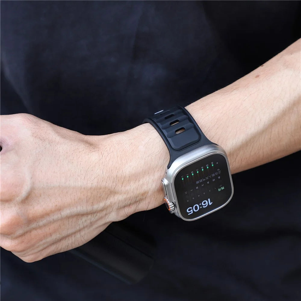 Dual Color Silicone Strap for Apple Watch Ultra 3 2 1 49mm / Series 11 10 46mm / 9 8 7 45mm / SE3 SE2 SE 6 5 4 44mm / 3 2 1 42mm - Black - 7