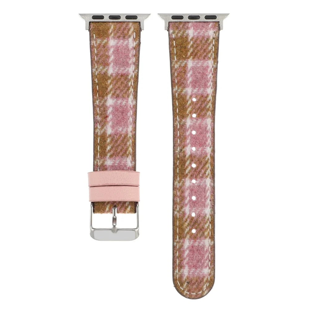 Watchband For Apple Watch Series 11 10 42mm / 9 8 7 41mm / SE3 SE2 SE 6 5 4 40mm / 3 2 1 38mm Wool Fabric Grid Watch Strap - Grid Pink - 2