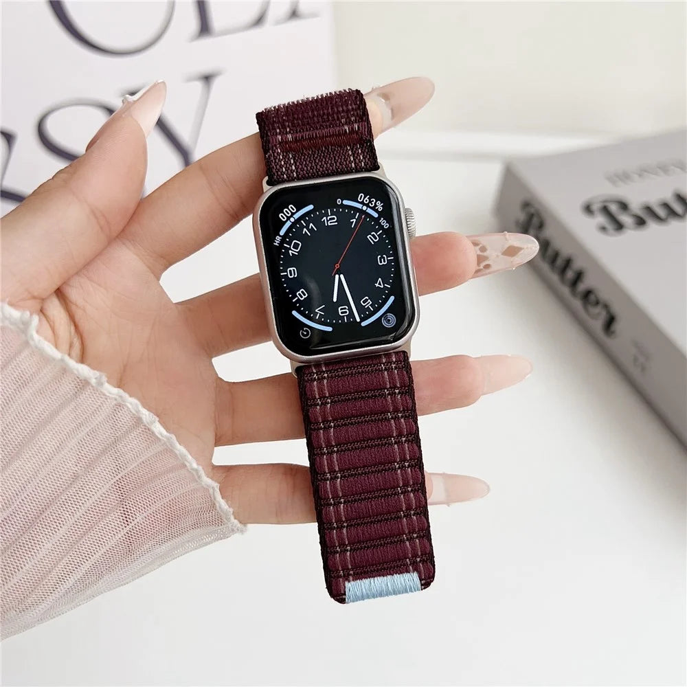Nylon Strap for Apple Watch Ultra 3 2 1 49mm / Series 11 10 46mm / 9 8 7 45mm / SE3 SE2 SE 6 5 4 44mm / 3 2 1 42mm Wave Texture Watch Band - Wine Red - 1