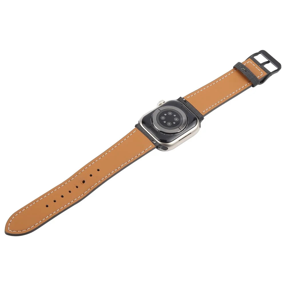 Watch Band For Apple Watch Ultra 3 2 1 49mm / Series 11 10 46mm / 9 8 7 45mm / SE3 SE2 SE 6 5 4 44mm / 3 2 1 42mm Checkered Pattern Day-Shaped Buckle Leather Strap - Black - 4