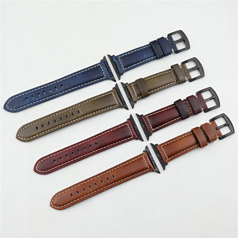 Watch Band For Apple Watch Series 11 10 42mm / 9 8 7 41mm / SE3 SE2 SE 6 5 4 40mm / 3 2 1 38mm Genuine Cow Leather Strap - Brown - 3