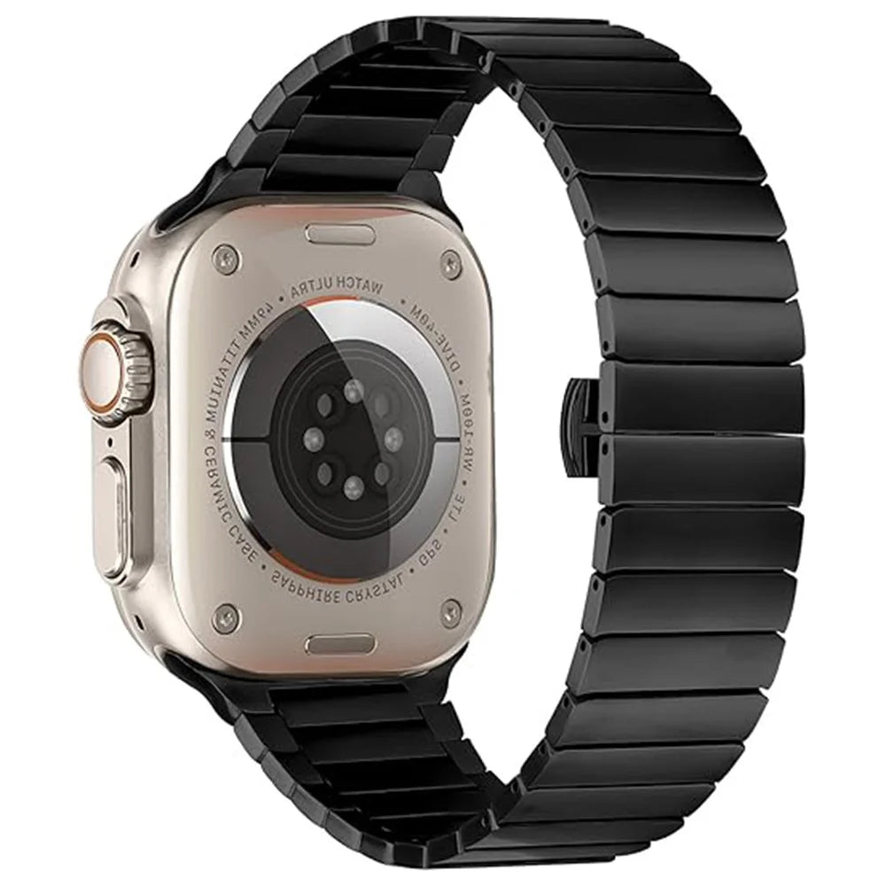 Watch Band For Apple Watch Ultra 3 2 1 49mm / Series 11 10 46mm / 9 8 7 45mm / SE3 SE2 SE 6 5 4 44mm / 3 2 1 42mm 1-Bead Bamboo Link Titanium Alloy Strap - Black - 1