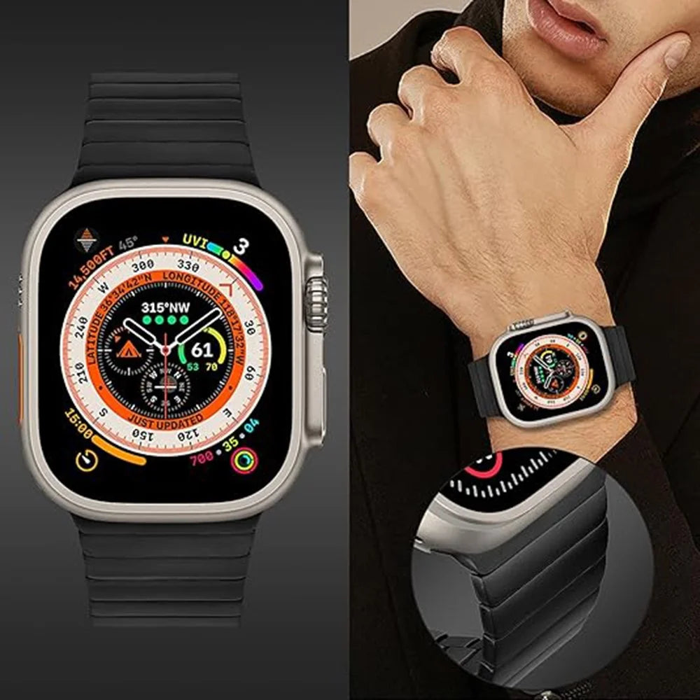 Watch Band For Apple Watch Ultra 3 2 1 49mm / Series 11 10 46mm / 9 8 7 45mm / SE3 SE2 SE 6 5 4 44mm / 3 2 1 42mm 1-Bead Bamboo Link Titanium Alloy Strap - Black - 5
