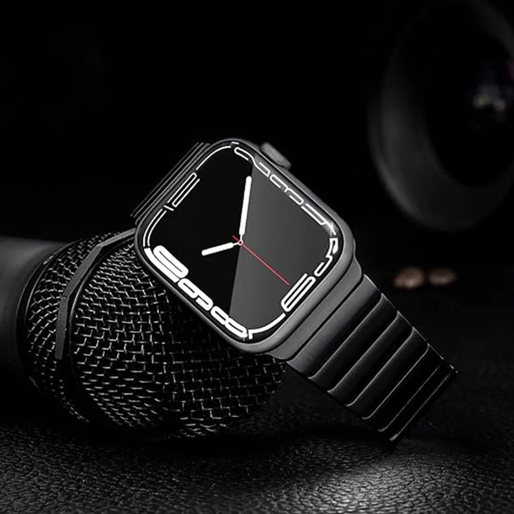 Watch Band For Apple Watch Ultra 3 2 1 49mm / Series 11 10 46mm / 9 8 7 45mm / SE3 SE2 SE 6 5 4 44mm / 3 2 1 42mm 1-Bead Bamboo Link Titanium Alloy Strap - Black - 7