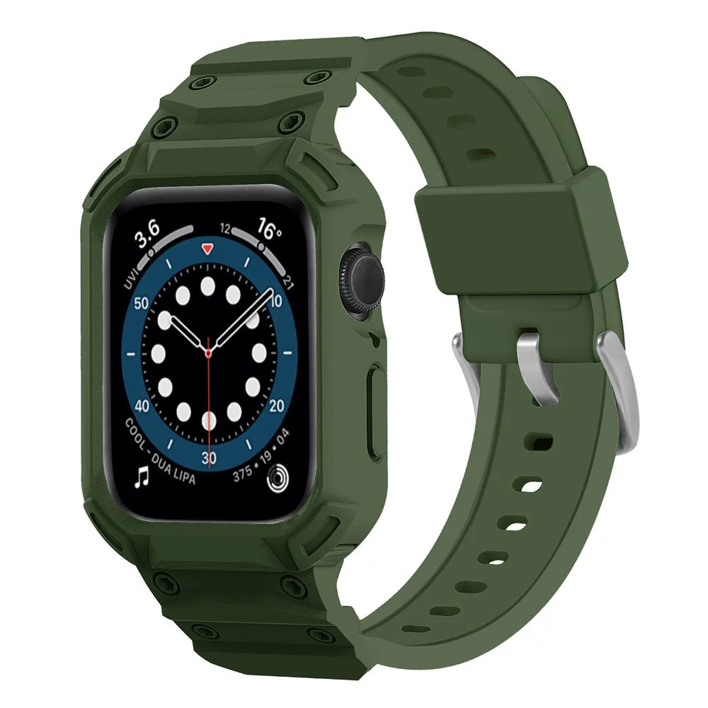For Apple Watch Series 10 42mm Strap Soft TPU Watch Band with Integrated Watch Case - Army Green - 2