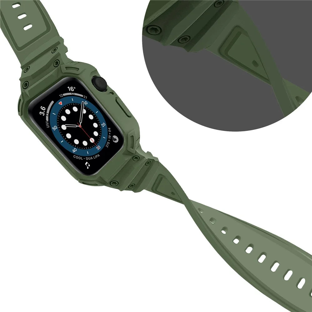 For Apple Watch Series 10 42mm Strap Soft TPU Watch Band with Integrated Watch Case - Army Green - 5