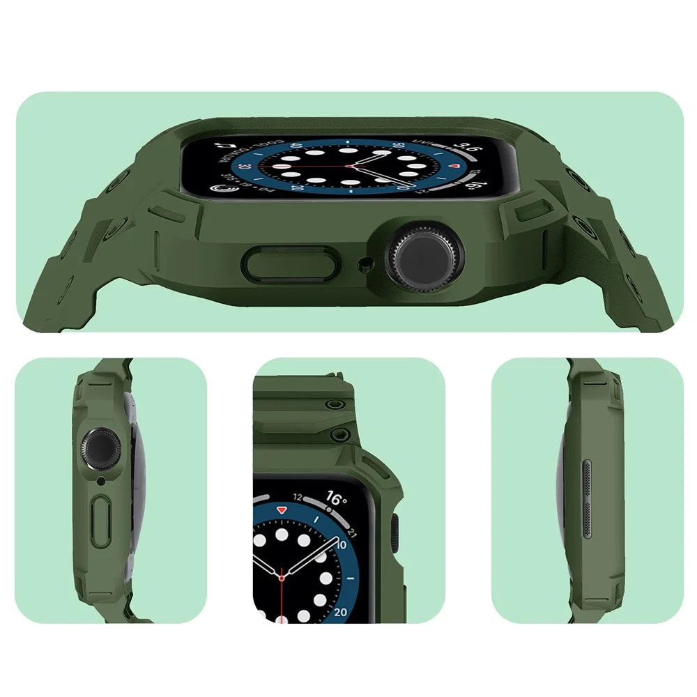 For Apple Watch Series 10 42mm Strap Soft TPU Watch Band with Integrated Watch Case - Army Green - 6