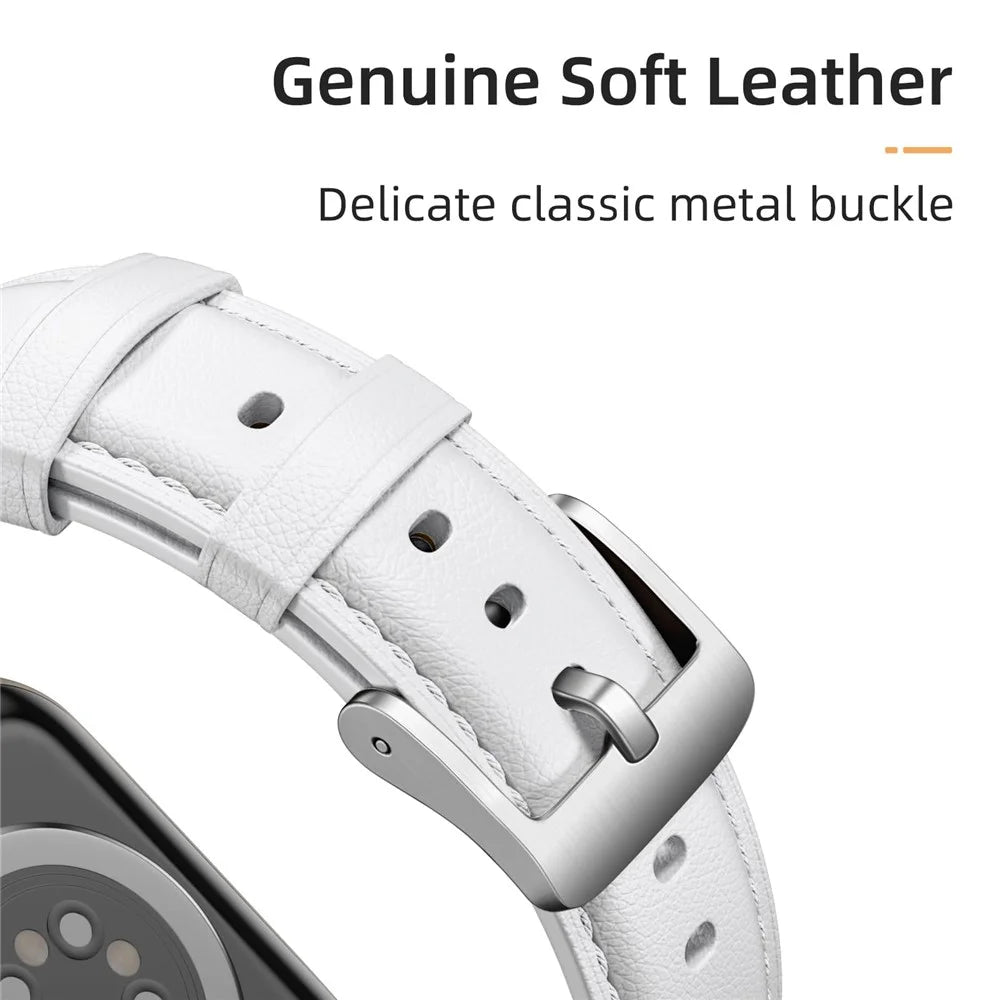 Leather Band For Apple Watch Ultra 3 2 1 49mm / Series 11 10 46mm / 9 8 7 45mm / SE3 SE2 SE 6 5 4 44mm / 3 2 1 42mm Pointed Tail Strap Silver Buckle - White - 3