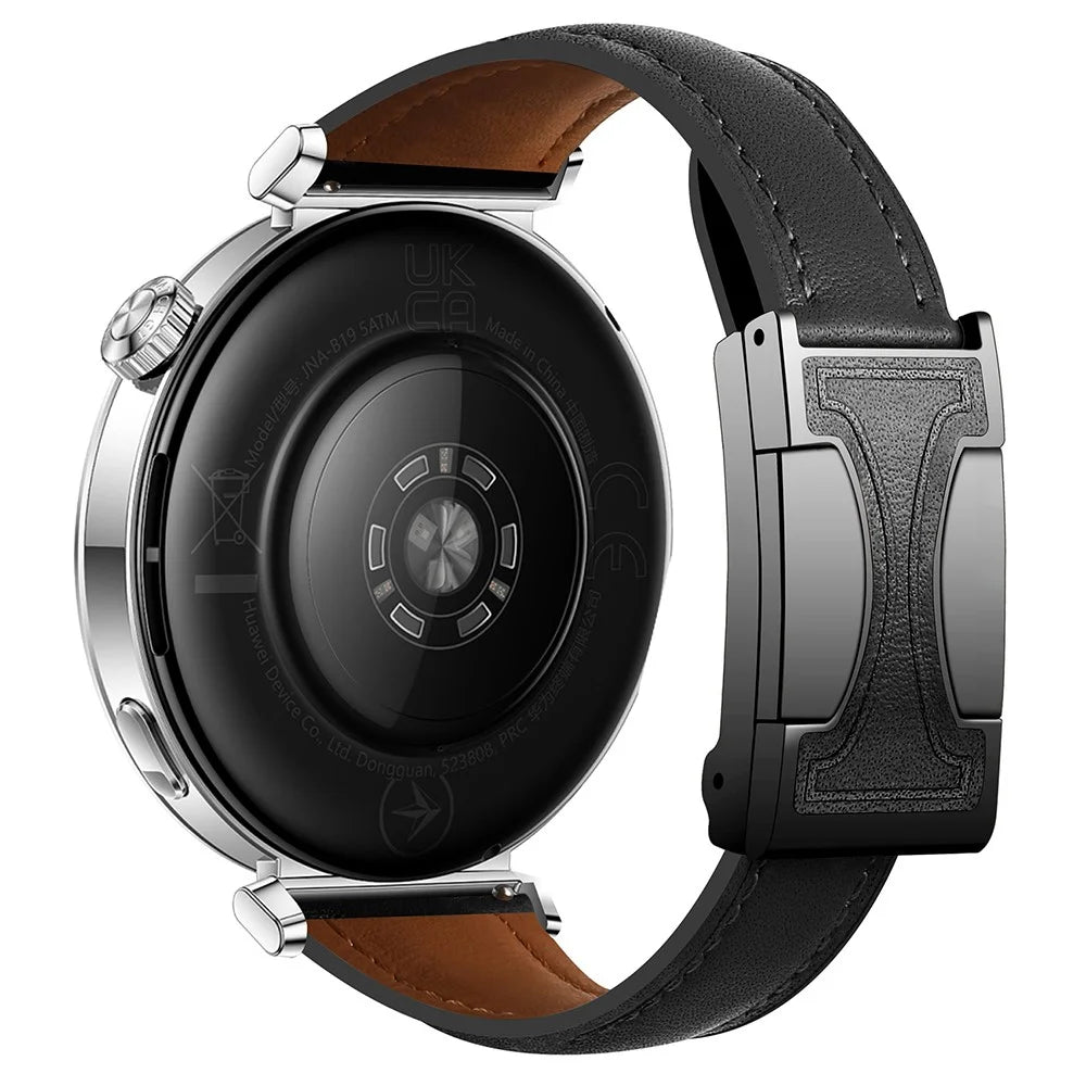 20mm Genuine Cow Leather Strap for Samsung Galaxy Watch7 44mm / 40mm / Huawei Watch GT 3 42mm Flat Texture Magnetic Watch Band - Black - 1