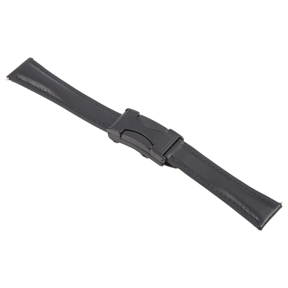 20mm Genuine Cow Leather Strap for Samsung Galaxy Watch7 44mm / 40mm / Huawei Watch GT 3 42mm Flat Texture Magnetic Watch Band - Black - 3