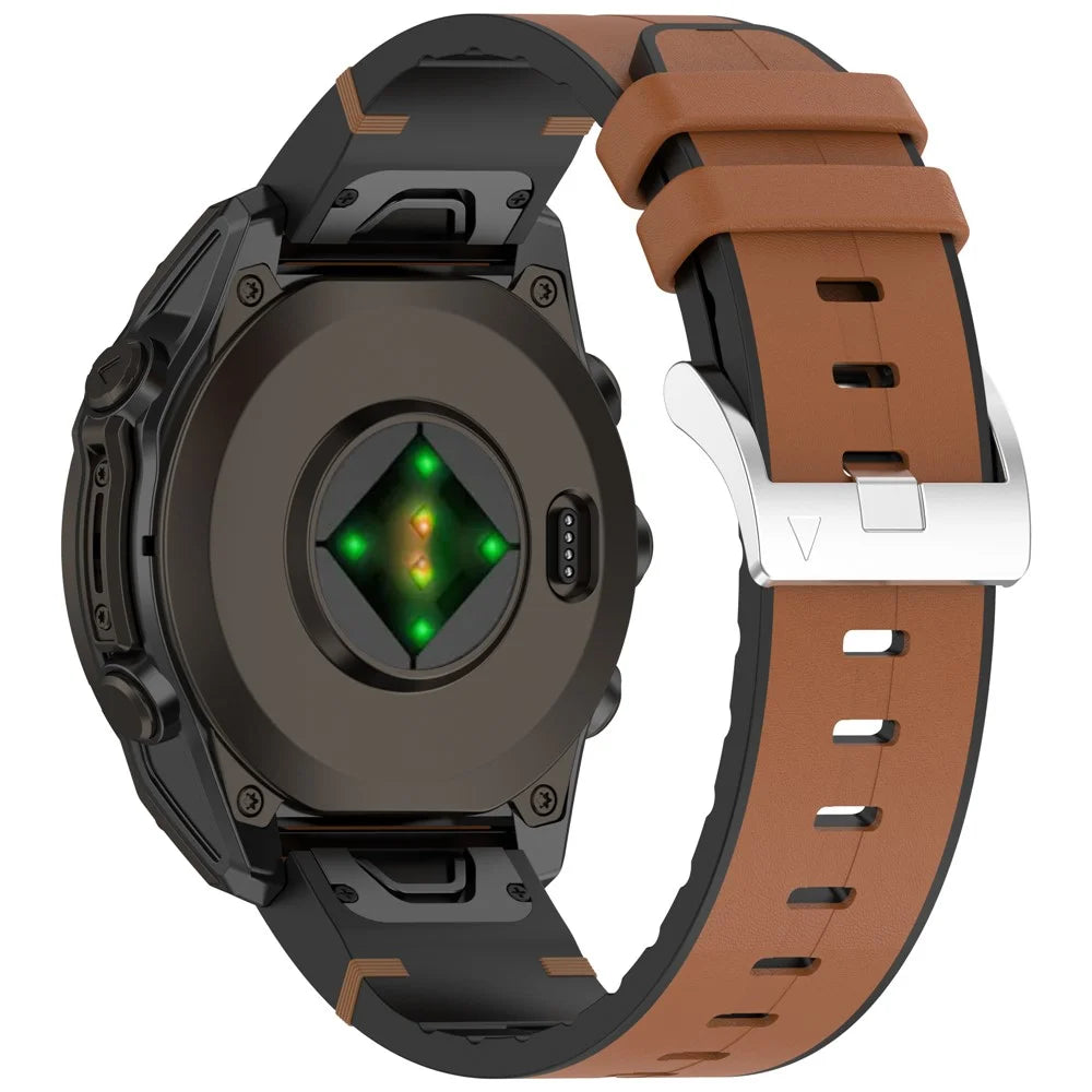 20mm Watch Band For Garmin Fenix 8 43mm / Descent MK3i / Fenix 7S Leather Coated Silicone Adjustable Length Strap - Brown - 1