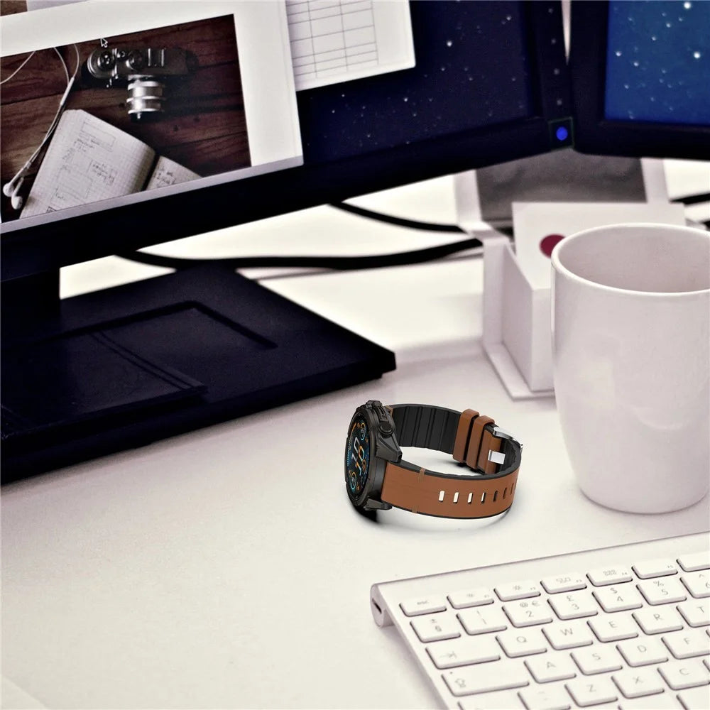 20mm Watch Band For Garmin Fenix 8 43mm / Descent MK3i / Fenix 7S Leather Coated Silicone Adjustable Length Strap - Brown - 5