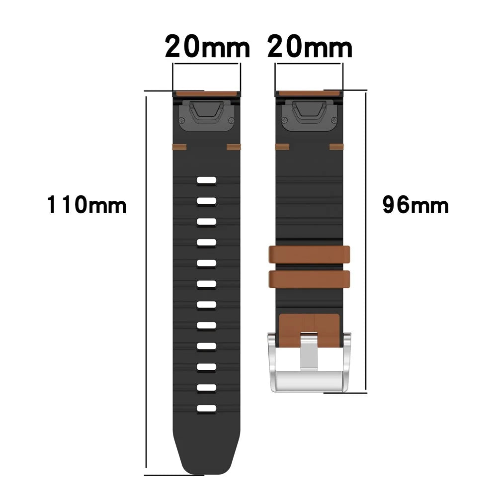 20mm Watch Band For Garmin Fenix 8 43mm / Descent MK3i / Fenix 7S Leather Coated Silicone Adjustable Length Strap - Brown - 7
