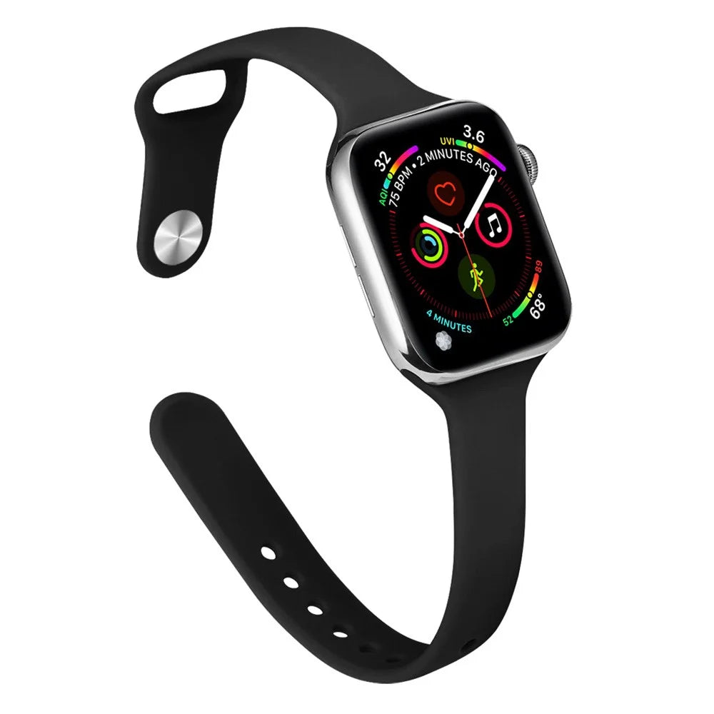 KALEBOL Silicone Watch Band for Apple Watch Series 11 10 42mm / 9 8 7 41mm / SE3 SE2 SE 6 5 4 40mm / 3 2 1 38mm Replacement Strap - Black - 2
