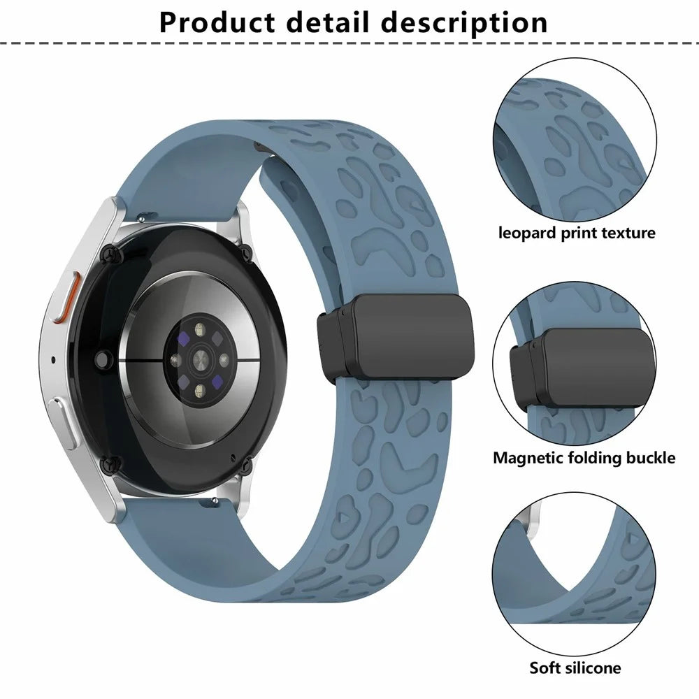 KALEBOL 18mm Magnetic Silicone Strap for Huawei Watch GT 5 41mm / GT 4 41mm / Garmin Venu 3S Leopard Print Watch Band - Cyan - 6
