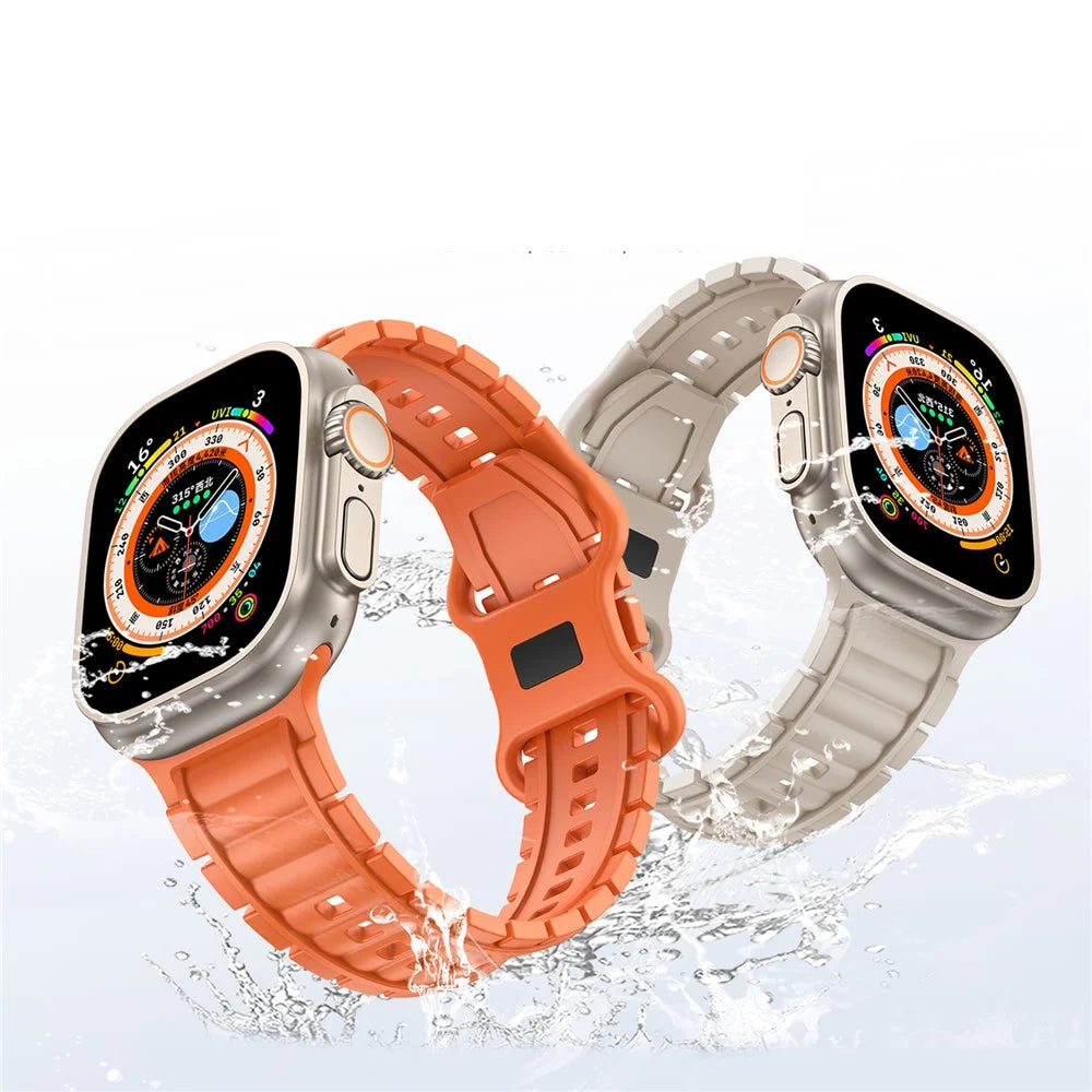 Silicone Watch Band for Apple Watch Series 11 10 42mm / 9 8 7 41mm / SE3 SE2 SE 6 5 4 40mm / 3 2 1 38mm 8-Shaped Buckle Wrist Strap - Orange - 7