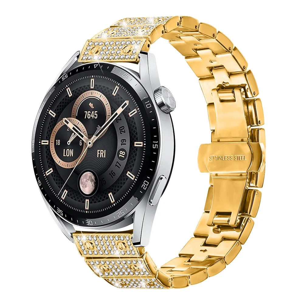 For Samsung Galaxy Watch 46mm Watch Band Alloy Metal Rhinestones Decor Strap with Butterfly Clasp - Gold - 2