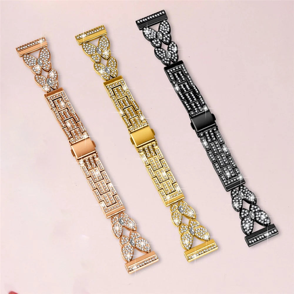 For Honor Watch Magic Band Butterfly Rhinestones Decor Alloy Metal Watch Strap - Black - 5