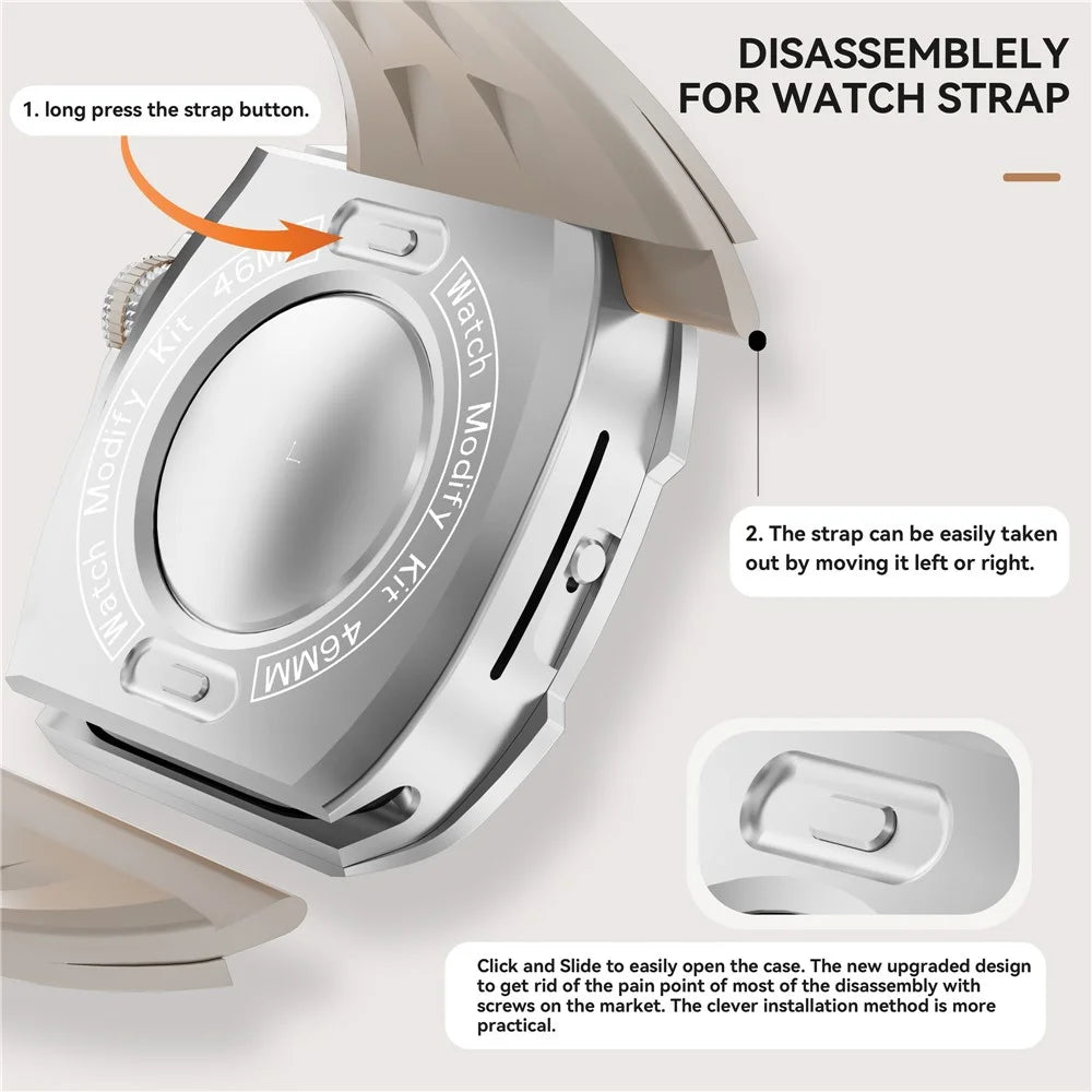 SHELLBOX For Apple Watch Series 10 46mm Metal Anti Drop Modification Watch Case with Band - Steel Color+White - 2