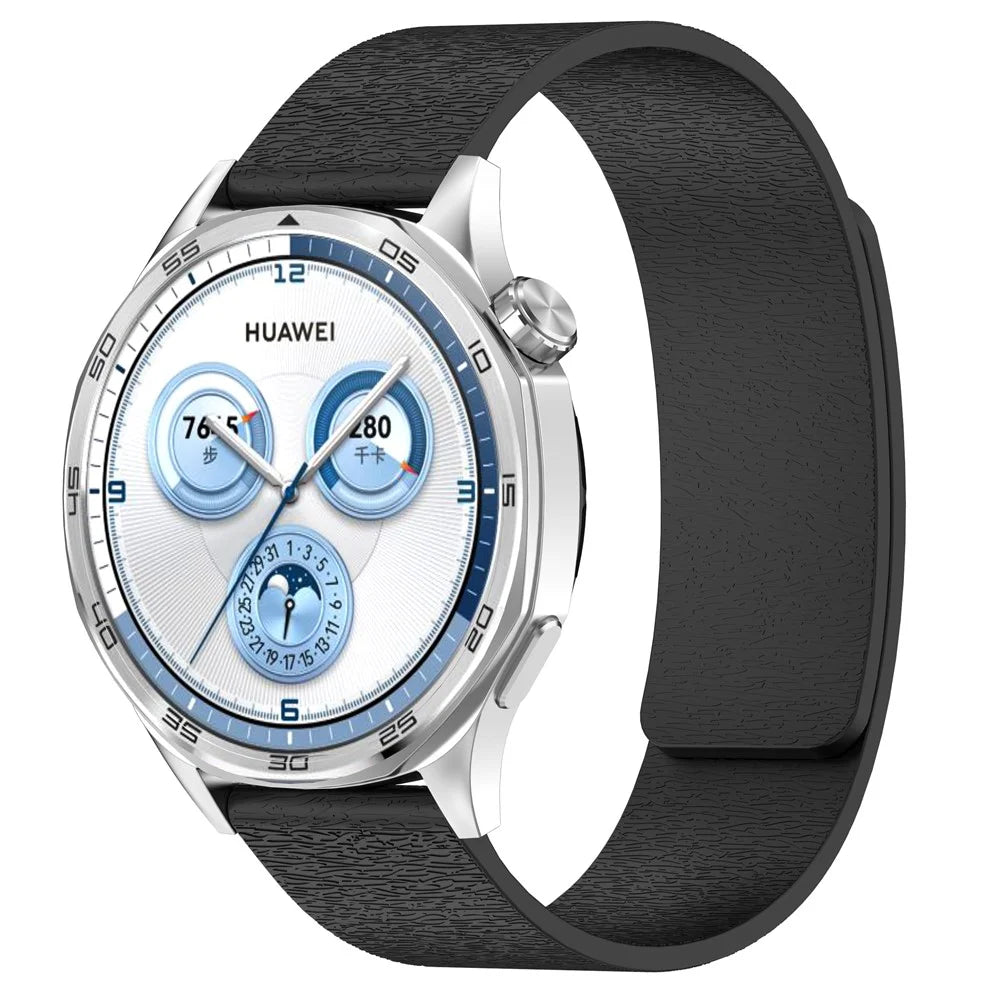Watch Band for Huawei Watch GT 5 Pro / GT 5 / GT 4 / GT 3 / GT 2 46mm Cloud Wood Grain Universal 22mm Silicone Magnetic Strap - Black - 4