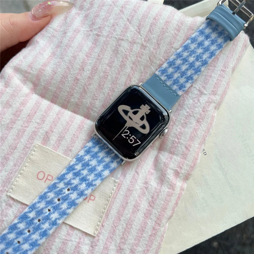Woolen Fabric Leather Strap for Apple Watch Series 11 10 42mm / 9 8 7 41mm / SE3 SE2 SE 6 5 4 40mm / 3 2 1 38mm Watch Band - Wine Red - 4
