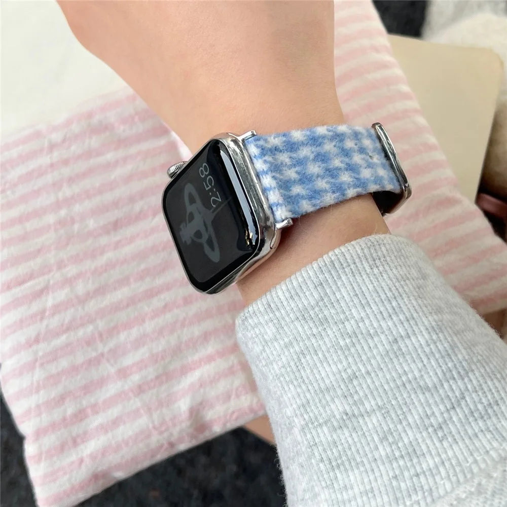 Woolen Fabric Leather Strap for Apple Watch Series 11 10 42mm / 9 8 7 41mm / SE3 SE2 SE 6 5 4 40mm / 3 2 1 38mm Watch Band - Wine Red - 5