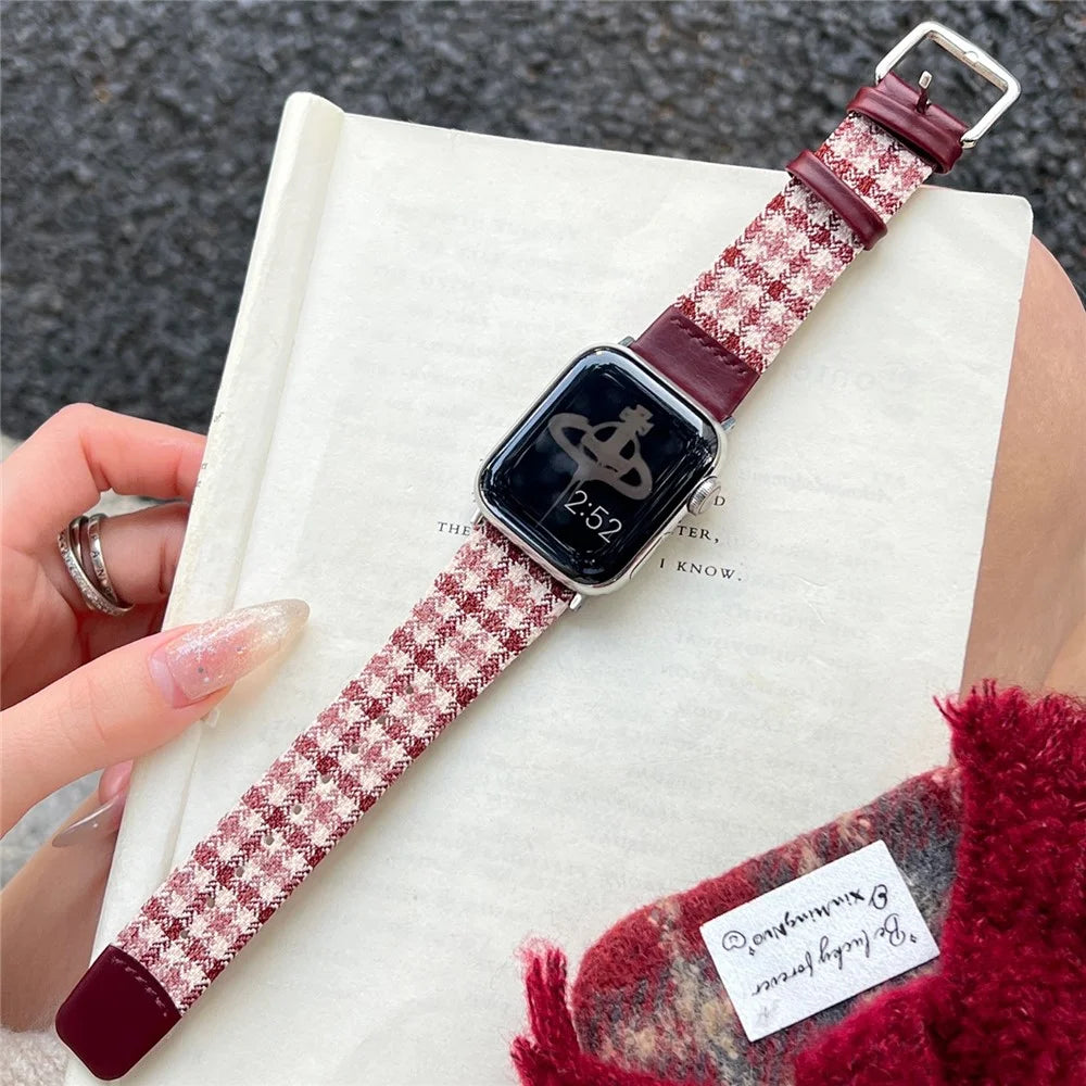 Woolen Fabric Leather Strap for Apple Watch Series 11 10 42mm / 9 8 7 41mm / SE3 SE2 SE 6 5 4 40mm / 3 2 1 38mm Watch Band - Wine Red - 7