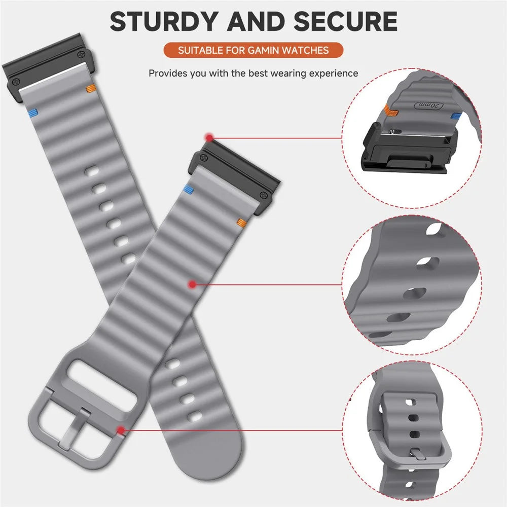 Watch Band for Garmin Fenix 8 51mm / Enduro 3 / Enduro 2 Quick Release Wavy Texture Silicone Strap with Black Connector - Pink - 7