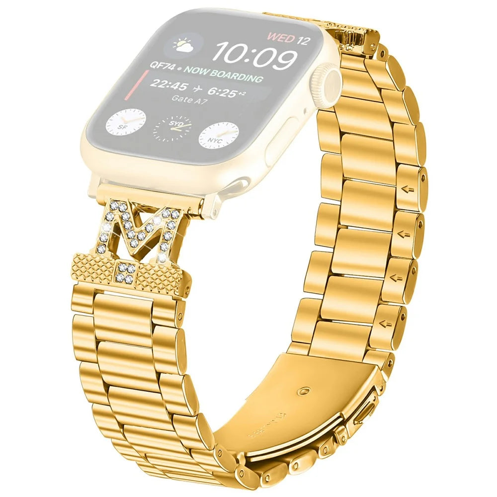 Watch Strap for Apple Watch Series 11 10 42mm / 9 8 7 41mm / SE3 SE2 SE 6 5 4 40mm / 3 2 1 38mm M-Type Stainless Steel Band - Gold - 1
