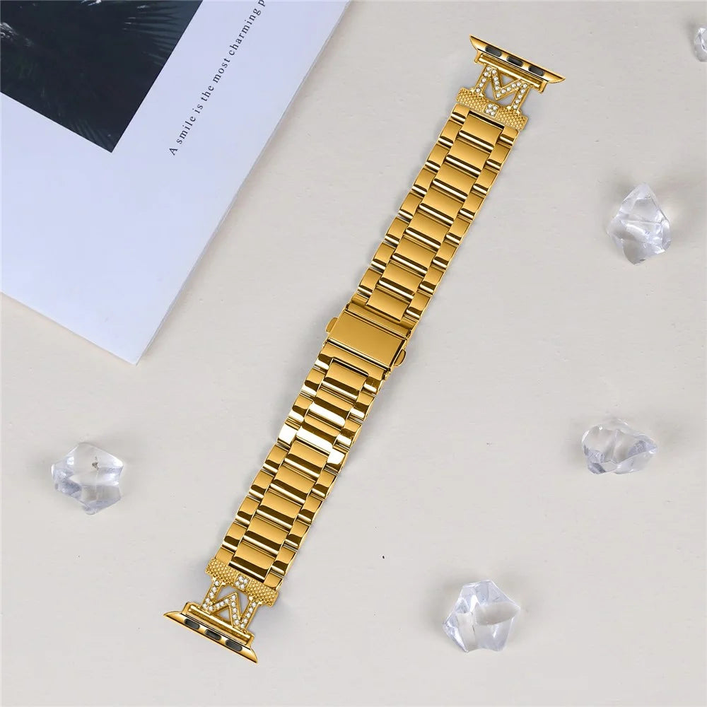 Watch Strap for Apple Watch Series 11 10 42mm / 9 8 7 41mm / SE3 SE2 SE 6 5 4 40mm / 3 2 1 38mm M-Type Stainless Steel Band - Gold - 7