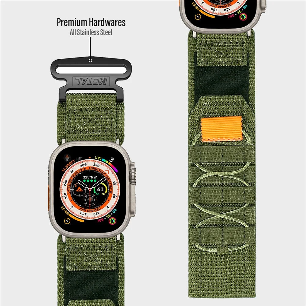 Watch Band For Apple Watch Series 11 10 42mm / 9 8 7 41mm / SE3 SE2 SE 6 5 4 40mm / 3 2 1 38mm Nylon Woven Magic Tape Strap - Army Green - 3