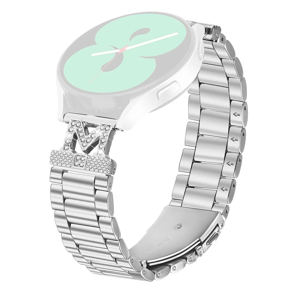 For Huami Amazfit GTS 3 Watch Strap Rhinestones Decor 3-Bead Silver Stainless Steel Band - 1